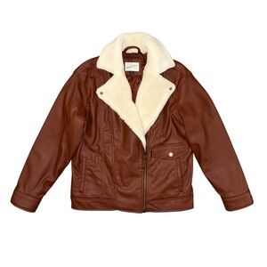 Universal Thread Men’s Faux Leather Shearling Chestnut Brown Winter Jacket